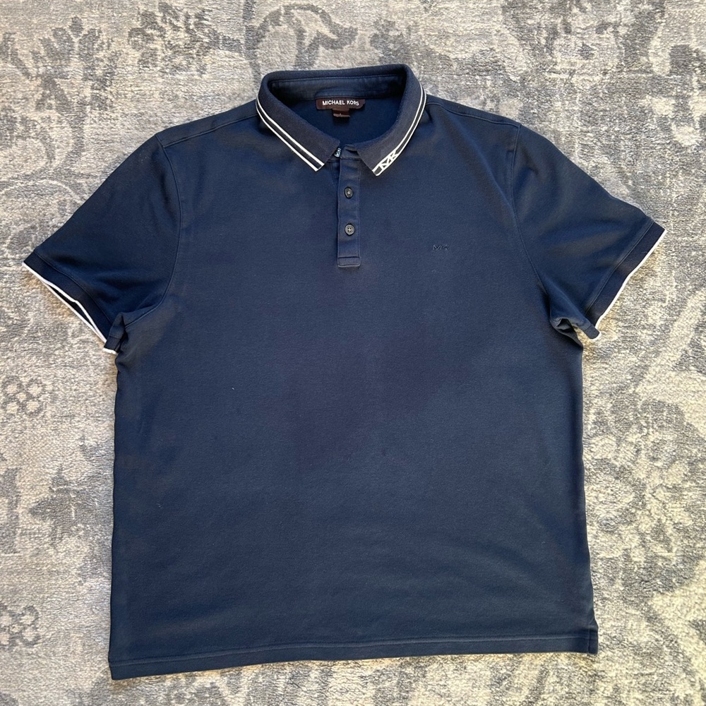 Michael Kors Men’s Greenwich Polo – Size Large (Navy/White Stripe)